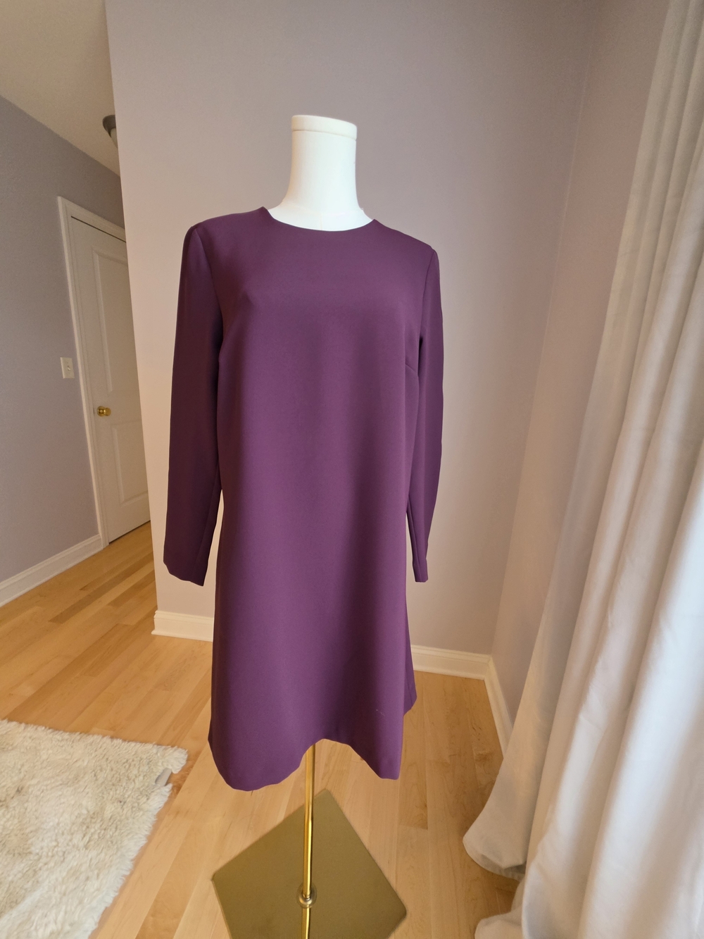 Ann Taylor Sleek Long-Sleeve Shift Dress in Deep Plum